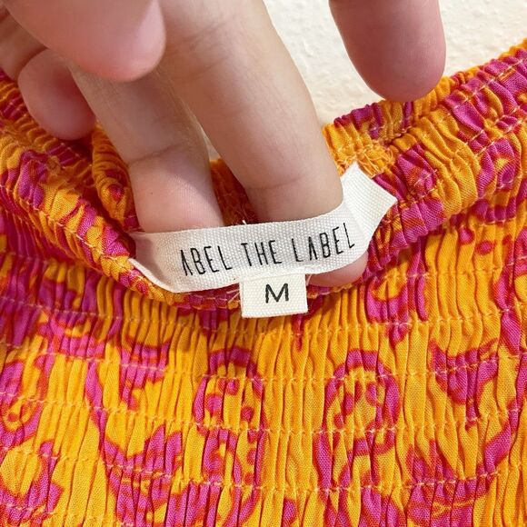 ATL Able The Label Dress Anthropologie Orange Pink Smocked Maxi Strapless Medium - Picture 6 of 6